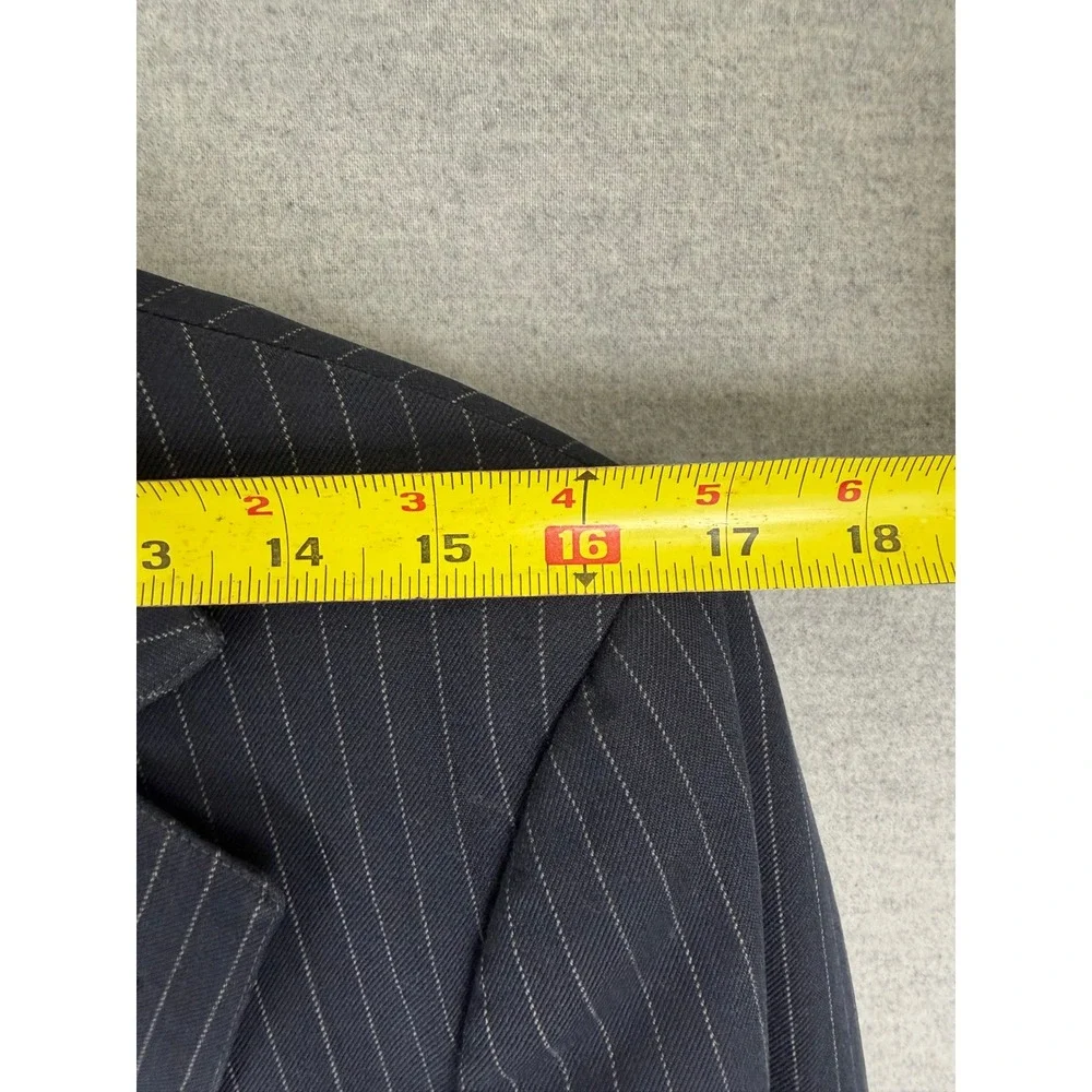 Vintage Bespoke Mens Navy Blue Pinstripe Two Button Blazer Jacket 50s Wide lapel